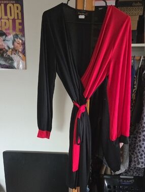 Black and Red Wrap Dress - Colorblock Long Sleeve
